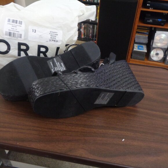 Torrid NWT Strappy Raffia Platform Wedge Size 13 WW Black Ankle Strap Cushioned - Picture 2 of 5